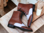 Ankle High Brown & White Lace Up Boot, Wing Tip Formal Boot