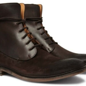 Handmade Dark Brown Leather Suede Lace Up Boot