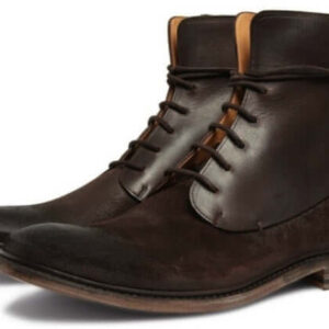 Handmade Dark Brown Leather Suede Lace Up Boot