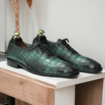 Men's Sea Green & Black Alligator Print Leather Lace Up Shoes