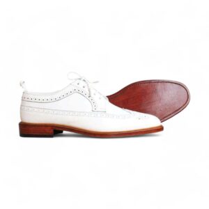 White Leather Wing Tip Brogue Shoes - leathersguru