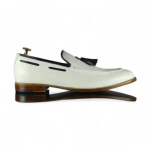 White Loafer Tussle Leather Shoes ,Handmade Formal Shoes