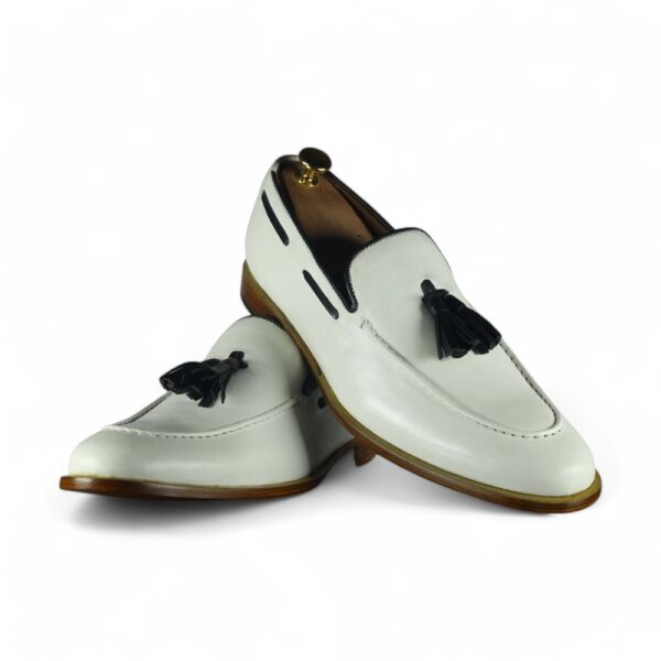 White Loafer Tussle Leather Shoes ,Handmade Formal Shoes