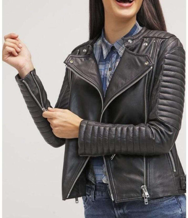 Women Fashion Black Leather Jacket , Lambskin biker style Jacket - leathersguru