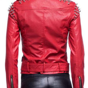 Women Red Studded Fashion Leather Jacket With Shoulder spikes