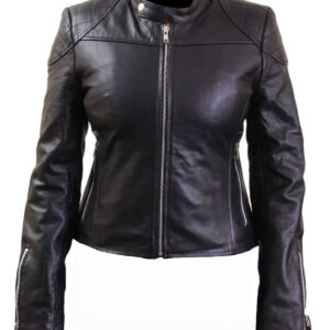 Women’s Cross Shoulder Black Biker Leather Jacket