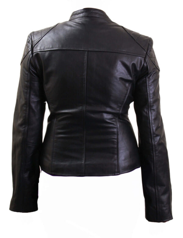 Women’s Cross Shoulder Black Biker Leather Jacket