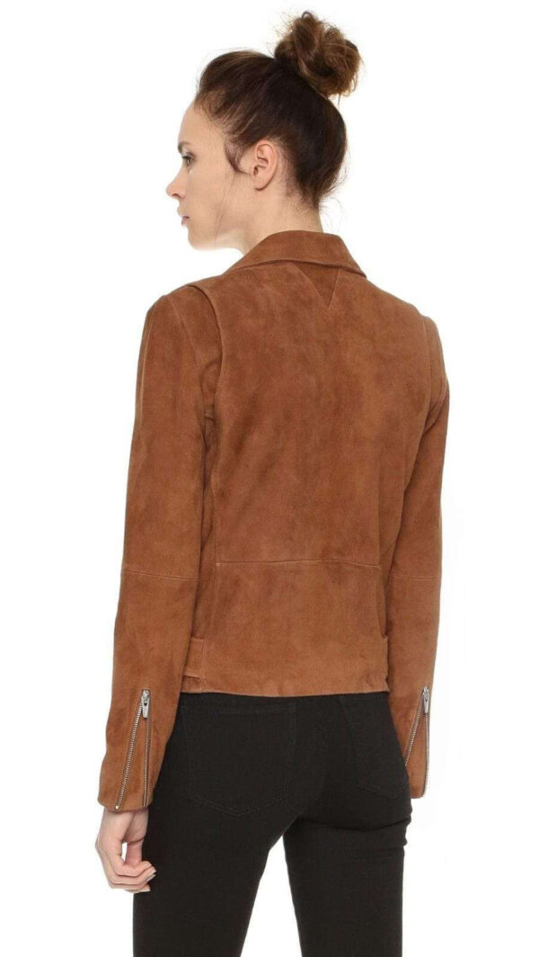 Women's Brown Suede Leather Jacket Slim Fit Motorcycle Jacket - leathersguru