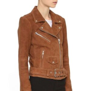 Women's Brown Suede Leather Jacket Slim Fit Motorcycle Jacket - leathersguru