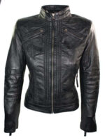 Womens Vintage Style Sheep Leather Slim Fit Biker Retro Black Jacket - leathersguru