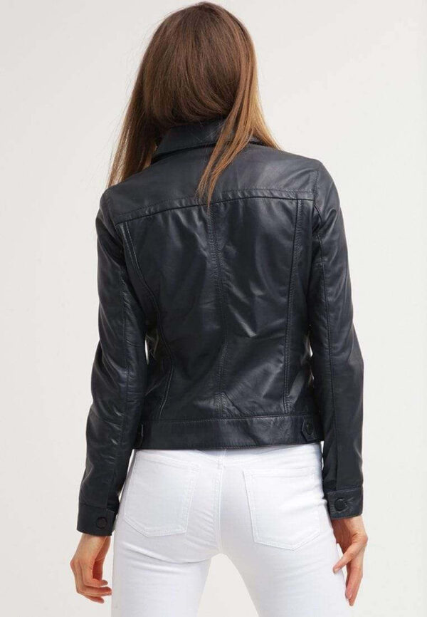 Women's Leather Jacket Black Casual Shirt Lambskin Leather Jacket - leathersguru