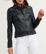 Women's Leather Jacket Black Casual Shirt Lambskin Leather Jacket - leathersguru