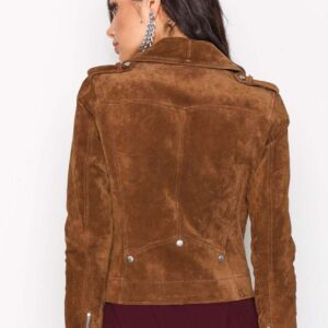 Women's Suede Leather Jacket Brown Biker Motorcycle Pure Suede Jacket - leathersguru