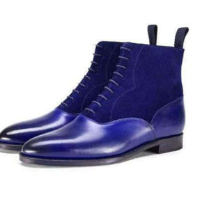 Handmade Blue Leather Suede Lace Up Boots - leathersguru