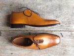 Handmade Men's Tan Leather Lace Up Derby Shoes - leathersguru
