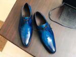 Men's Blue Leather Lace Up Derby Shoes - leathersguru