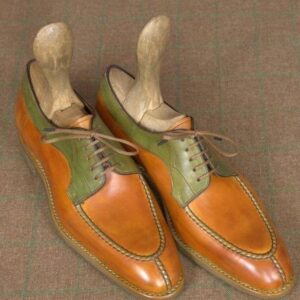 Handmade Men's Tan Leather Split Toe Green Shoes - leathersguru