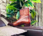 Men Handmade Field Dark Brown Grain Buckle Boots - leathersguru