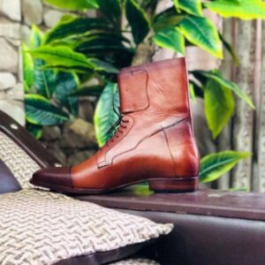 Men Handmade Field Dark Brown Grain Buckle Boots - leathersguru