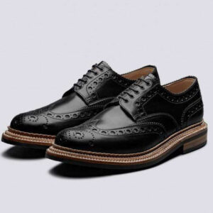 Handmade Black Leather Wing tip Brogue Shoe - leathersguru