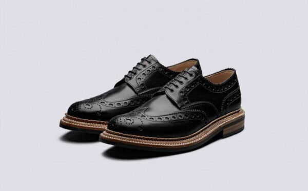 Handmade Black Leather Wing tip Brogue Shoe - leathersguru