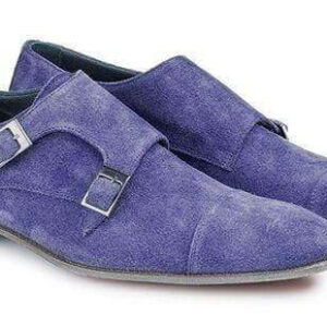 Handmade Purple Suede Double Monk Strap Shoes - leathersguru