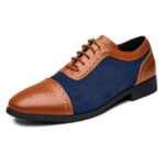 Men's Brown Navy Blue Leather Suede Cap Toe Shoes - leathersguru