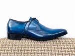 Men's Blue Leather Lace Up Derby Shoes - leathersguru