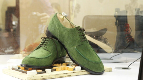 Handmade Green Suede Shoes, Lace Up Dress Shoes