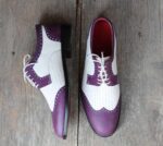 Handmade Leather White Purple Wing Tip Shoe - leathersguru