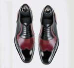 Handmade Black Maroon Leather Wing tip Shoe - leathersguru