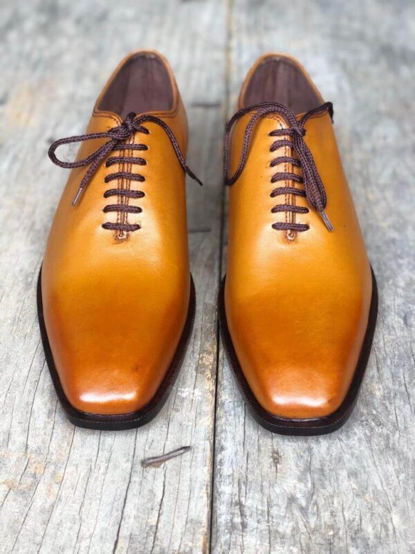 Handmade Men's Tan Leather Lace Up Derby Shoes - leathersguru