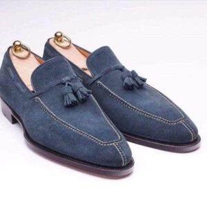 Men's Suede Navy Blue Split Toe Tussles Shoes - leathersguru