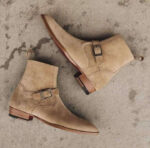 Men's Ankle Beige Suede Jodhpurs Buckle Side Zipper Boot - leathersguru