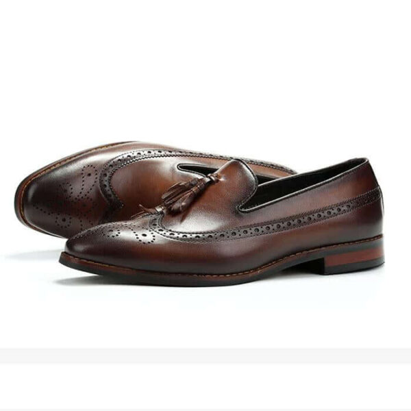 Bespoke Brown Leather Tussle Loafer Shoe for Men - leathersguru