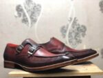 Handmade Burgundy Leather Double Monk Shoes For Men' - leathersguru