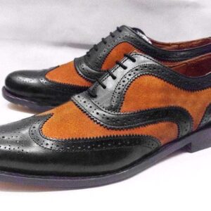 Handmade Tan Black Suede Leather Brogue Shoes - leathersguru