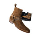 Handmade Men's Ankle High Suede Brown Madrid Strap Side Zipper Boot - leathersguru