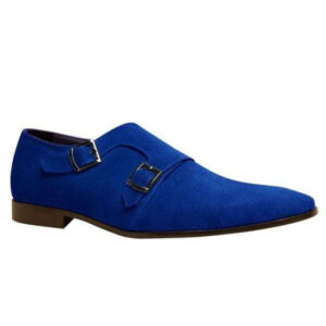 Handmade Blue Double Monk Suede Shoe - leathersguru