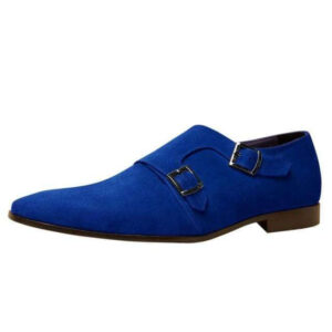 Handmade Blue Double Monk Suede Shoe - leathersguru
