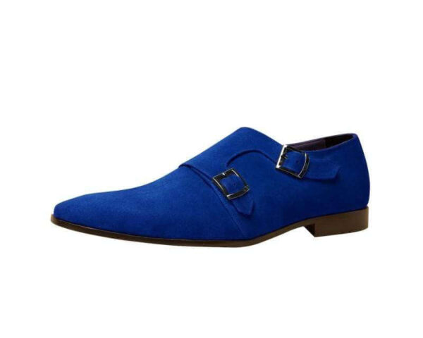 Handmade Blue Double Monk Suede Shoe - leathersguru