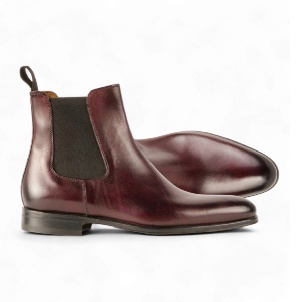 Bespoke Burgundy Black Chelsea Leather Boots - leathersguru