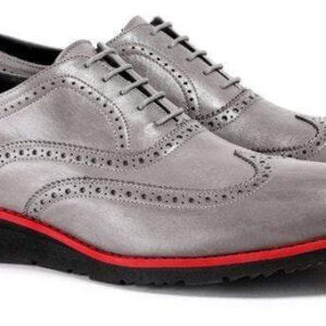 Handmade Gray Leather Wing tip Brogue Shoe - leathersguru