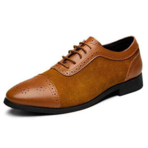 Handmade Tan Leather Suede Cap Toe Brogue Shoes - leathersguru