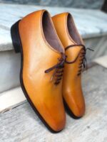 Handmade Men's Tan Leather Lace Up Derby Shoes - leathersguru