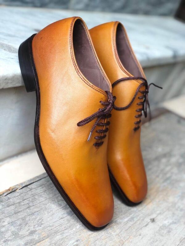 Handmade Men's Tan Leather Lace Up Derby Shoes - leathersguru