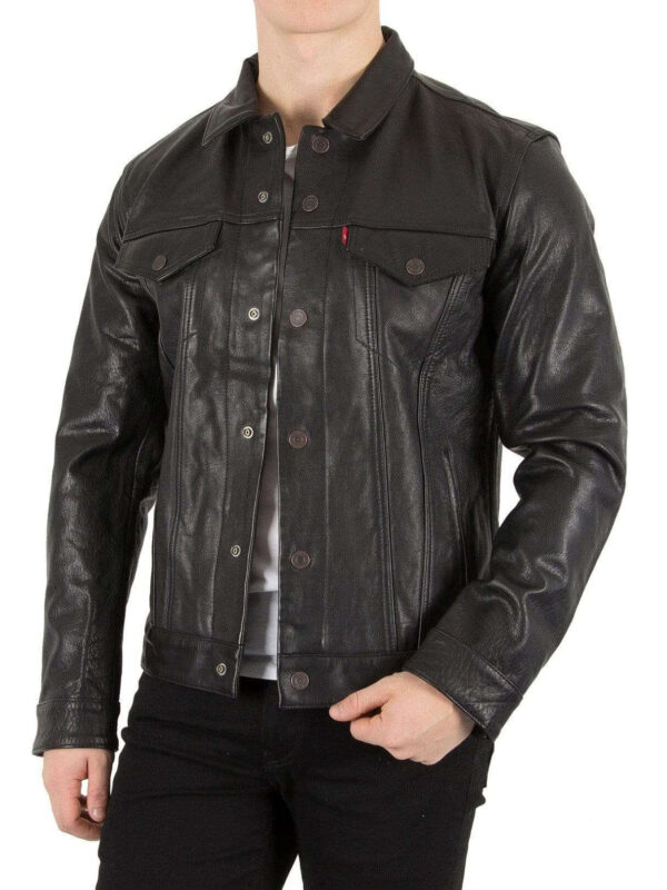 New Handmade Black Color Stylish Leather Casual Button Jacket - leathersguru