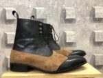 Bespoke Brown Black Leather Suede Lace Up Wing Tip Boot - leathersguru