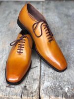 Handmade Men's Tan Leather Lace Up Derby Shoes - leathersguru