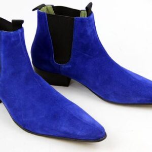 Bespoke Ankle High Blue Chelsea Suede Dress Boot - leathersguru